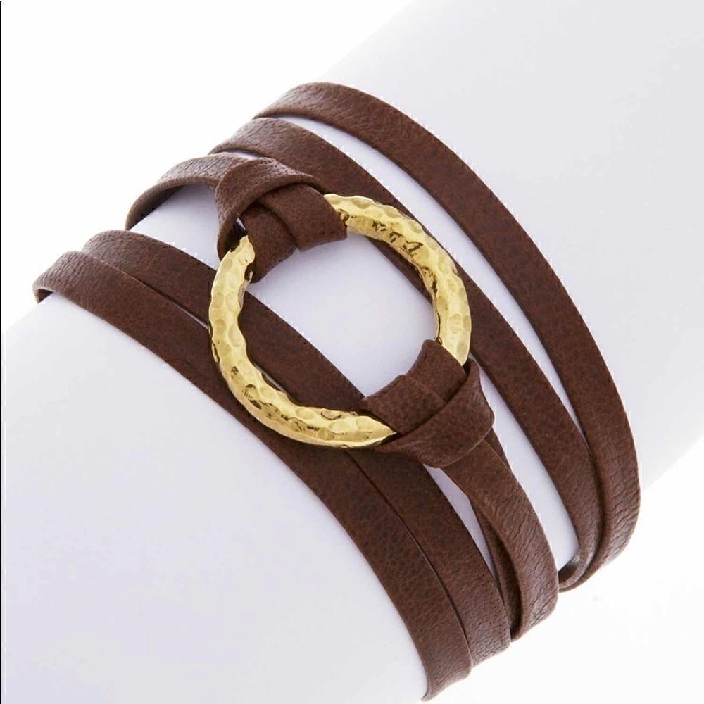 Nwt Leila hammered ring leather wrap bracelet